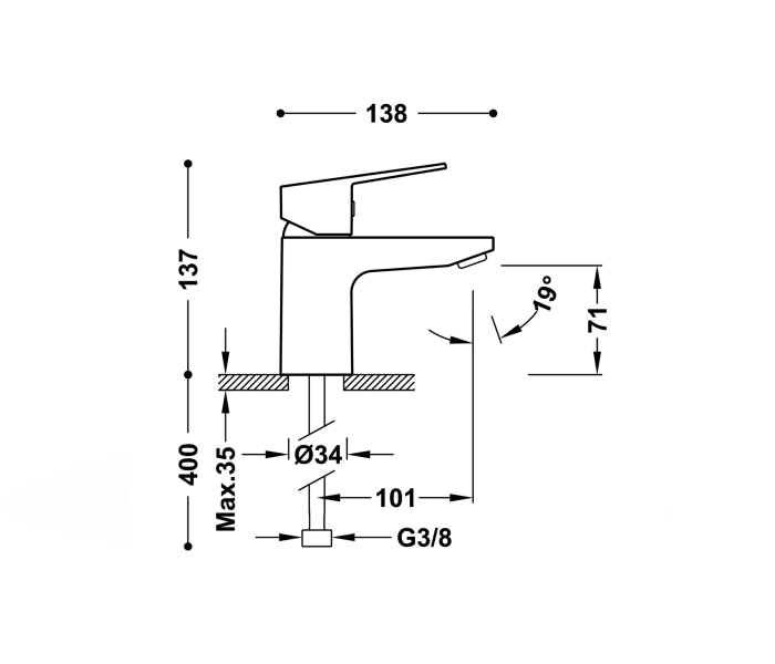 Grifo de lavabo Tres Base Croquis 1