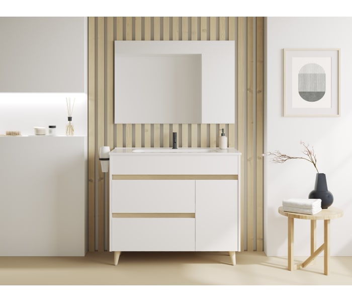 Mueble de Baño con Patas y 2 Puertas Blanco Brillo (Lavabo Opcional) 