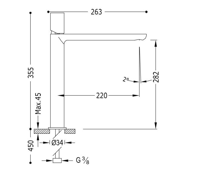 Grifo de lavabo Tres Loft Croquis 1