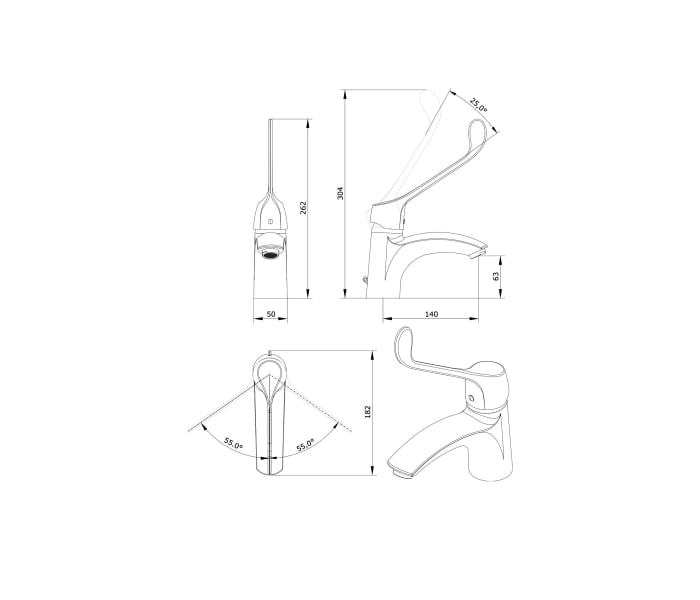 Grifo de lavabo PMR Unisan Sanindusa Alfa Croquis 1