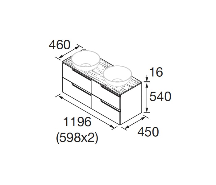 Mueble de baño con encimera roble montana Salgar Vima Croquis 1