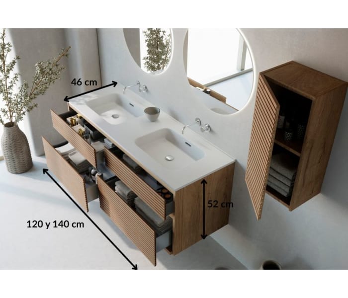 Conjunto de mueble de baño madera maciza palilleria Horizontal Bruntec Alpes 7 Croquis 5