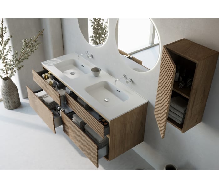 Conjunto de mueble de baño madera maciza palilleria Horizontal Bruntec Alpes 7 Detalle 2