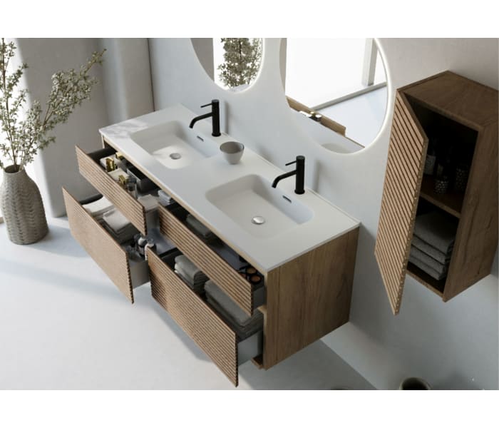 Conjunto de mueble de baño madera maciza palilleria Horizontal Bruntec Alpes 7 Detalle 2