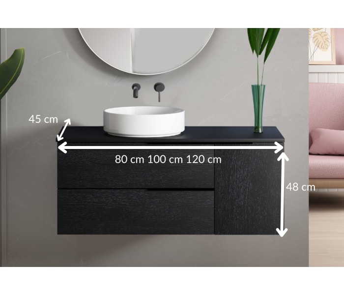 Mueble de baño con encimera de microtec negra Bruntec Coban Croquis 5