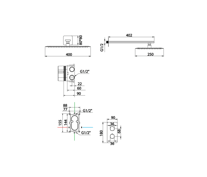 Conjunto de ducha empotrado Imex Firenze Croquis 9