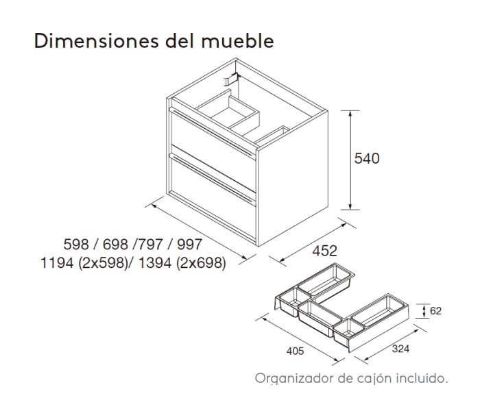 Conjunto mueble de baño Salgar Attila Croquis 19