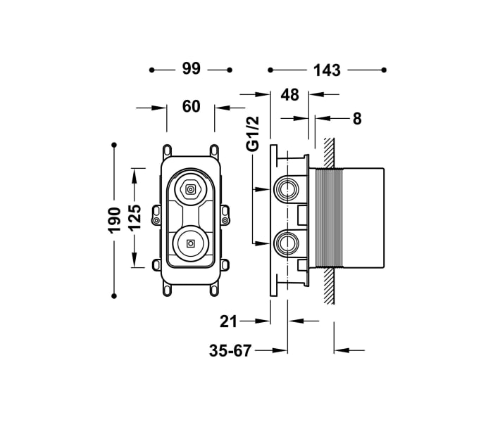 Grifo de ducha y bañera empotadro Tres Project Croquis 12