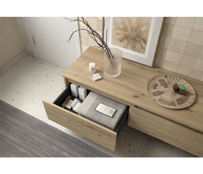 Conjunto mueble de baño con encimera del mismo color del mueble y cajonera Salgar Domus Detalle 4