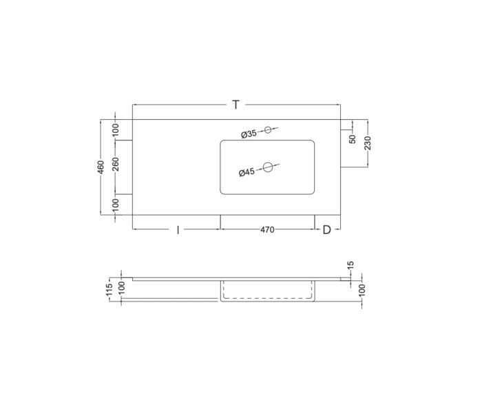 Lavabo encastrado Coycama Mara Masai Croquis 17