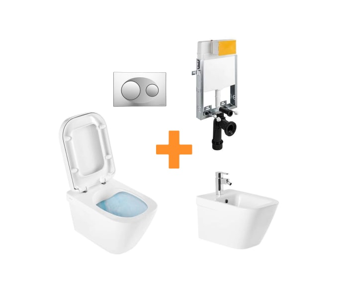 Pack inodoro suspendido + cisterna empotrada + pulsador + bide Unisan Sanindusa Look Principal 0