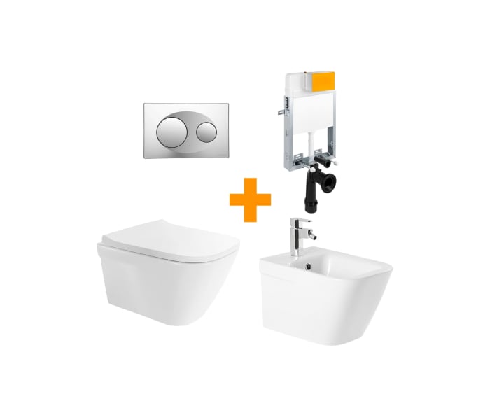 Pack inodoro + cisterna empotrada + pulsador + bide Unisan Sanindusa Look Principal 0