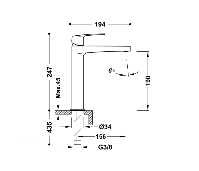 Grifo de lavabo Tres de Flat Croquis 2