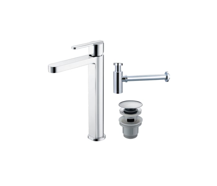 Pack Grifo de lavabo caño alto Imex Roma + Válvula click-clack + Sifón Principal 0