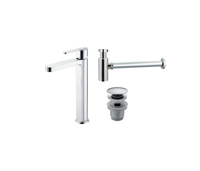 Pack Grifo de lavabo caño alto Imex Roma + Válvula click-clack + Sifón Principal 0