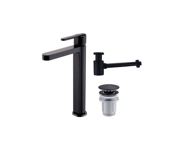 Pack Grifo de lavabo caño alto Imex Roma + Válvula click-clack + Sifón Principal 1