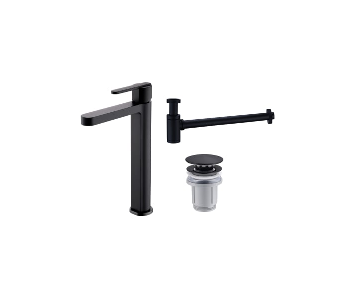 Pack Grifo de lavabo caño alto Imex Roma + Válvula click-clack + Sifón Principal 1