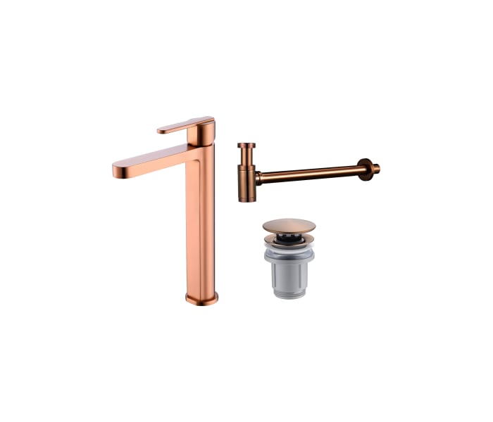 Pack Grifo de lavabo caño alto Imex Roma + Válvula click-clack + Sifón Principal 3