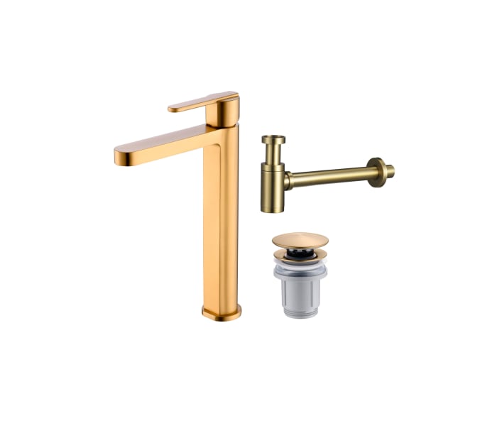 Pack Grifo de lavabo caño alto Imex Roma + Válvula click-clack + Sifón Principal 2