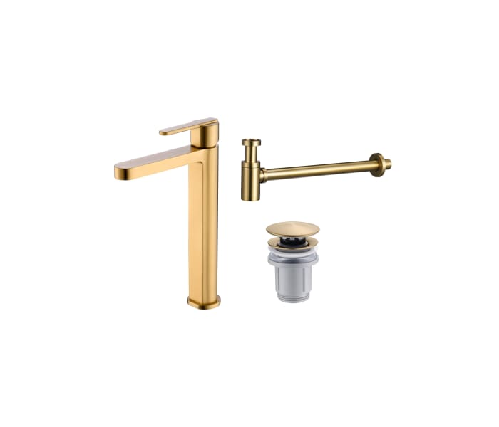 Pack Grifo de lavabo caño alto Imex Roma + Válvula click-clack + Sifón Principal 2