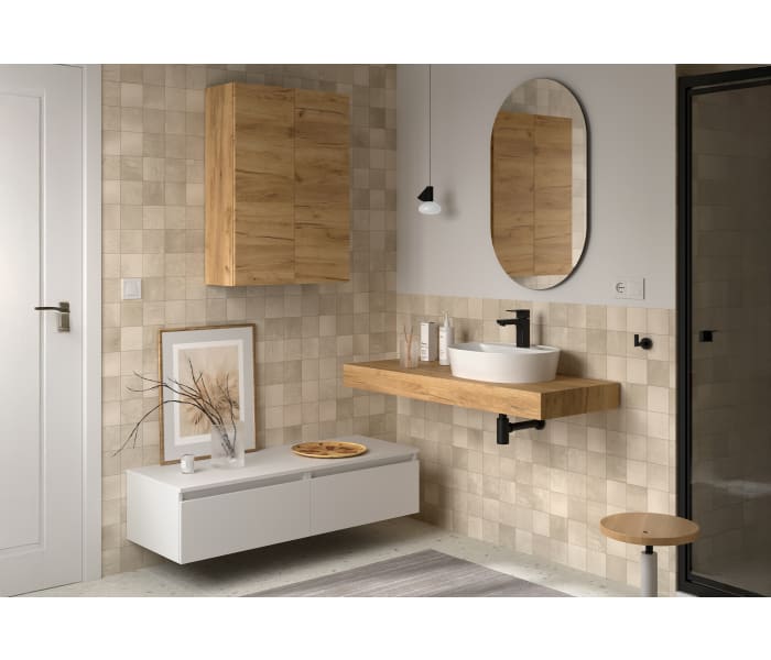 Conjunto mueble de baño con encimera roble y cajonera blanca Salgar Domus Principal 0