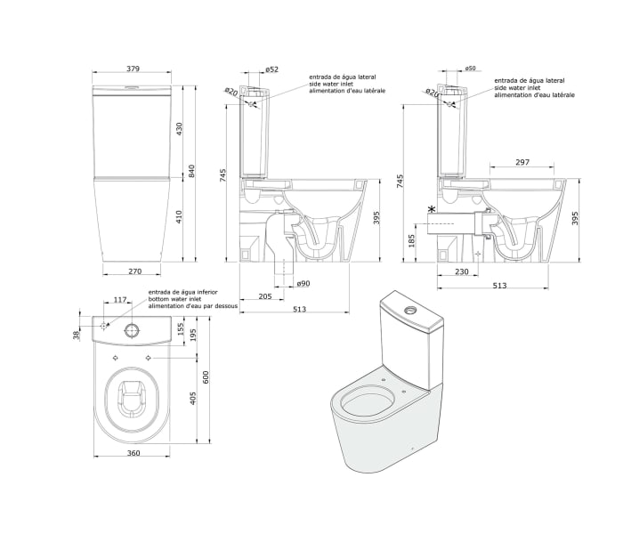 Pack inodoro + bide Unisan Sanindusa Urby Plus Croquis 7