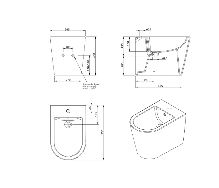 Pack inodoro + bide Unisan Sanindusa Urby Plus Croquis 9