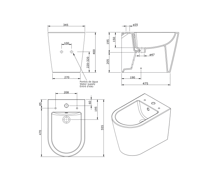 Pack inodoro + bide Unisan Sanindusa Urby Plus Croquis 8