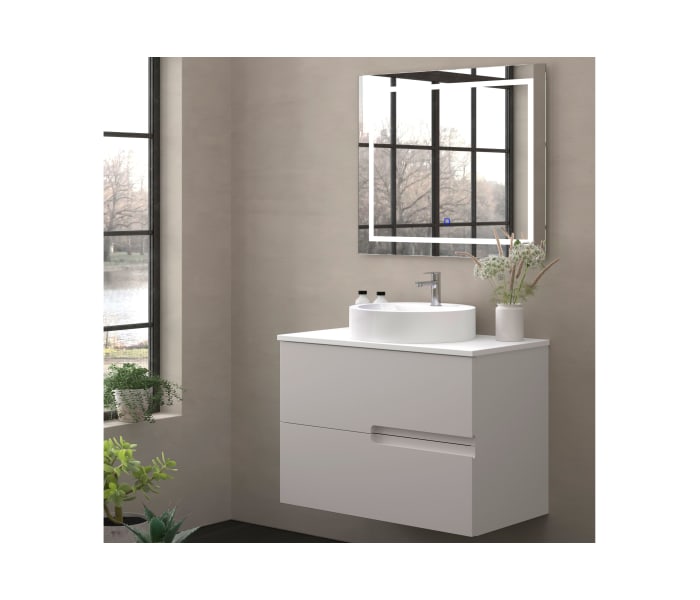 Mueble de baño con encimera piedra compactada blanca Bruntec Lia colores Principal 2