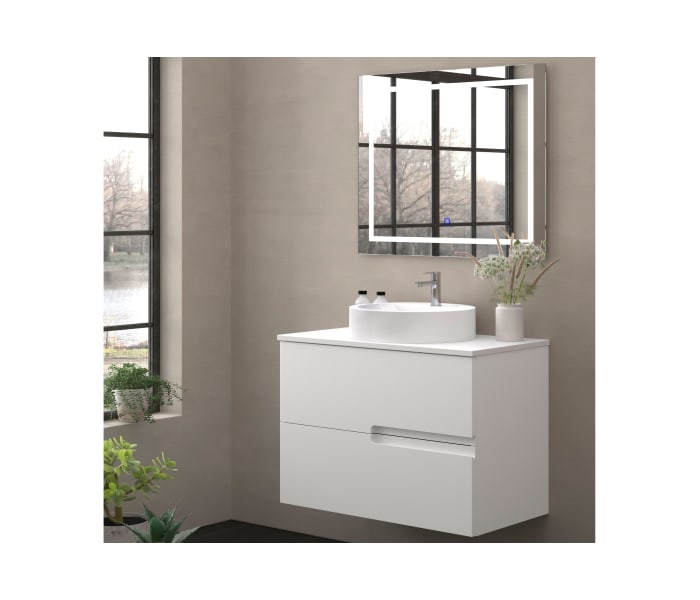 Mueble de baño con encimera piedra compactada blanca Bruntec Lia colores Principal 1