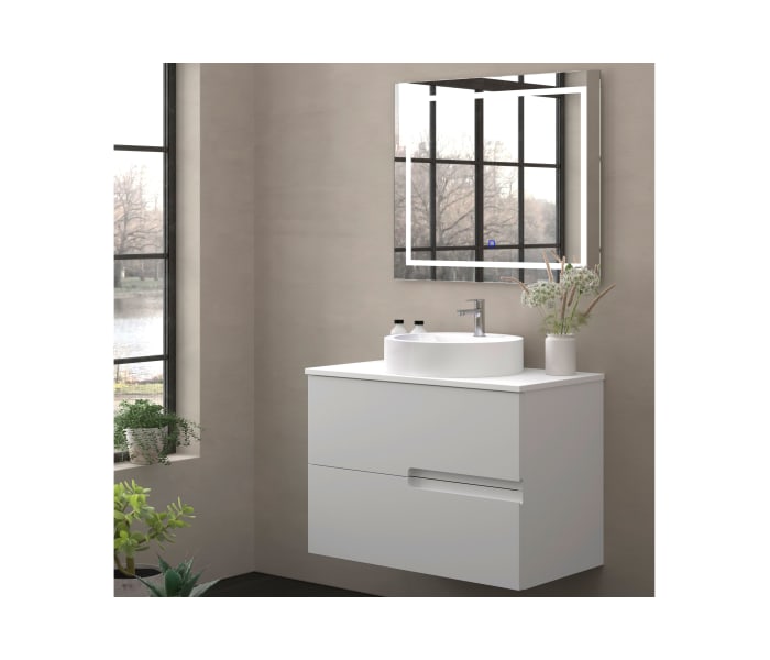 Mueble de baño con encimera piedra compactada blanca Bruntec Lia colores Principal 3
