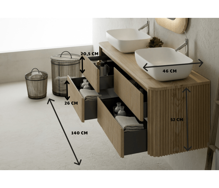 Mueble de baño con encimera de madera maciza Bruntec Baviera Croquis 5