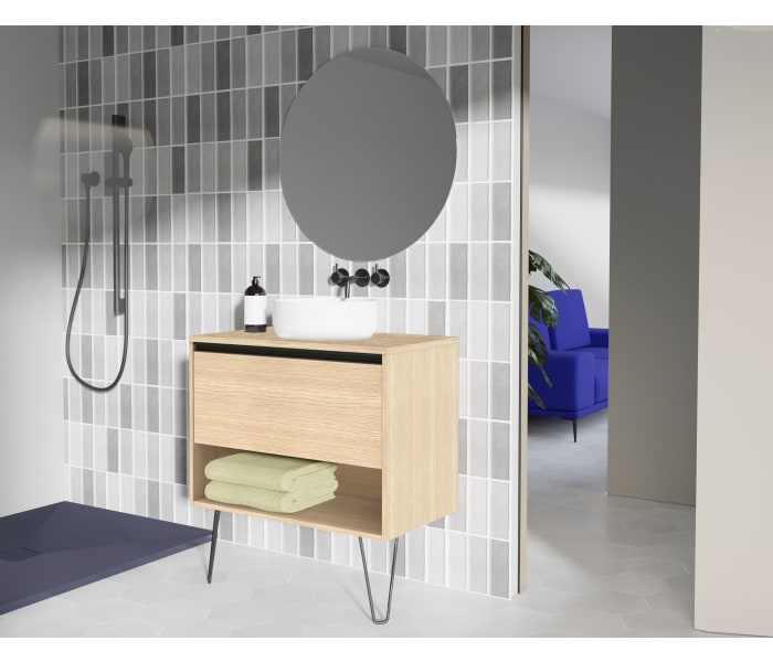 Conjunto de mueble de baño con patas 80 cm. con lavabo y espejo