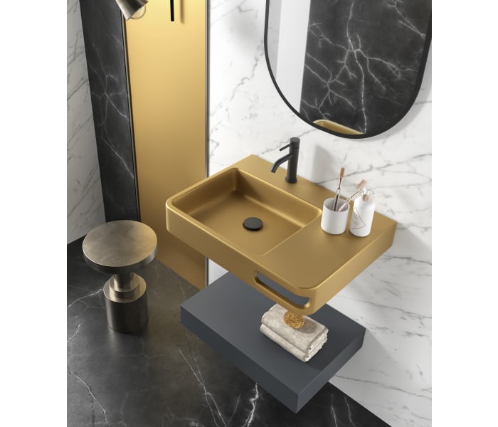 Lavabo de encimera NT8559 de resina mineral - Ø 36cm - color  seleccionable:Sin sistema de drenaje, Sin