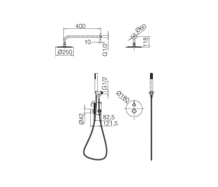 Conjunto de ducha empotrado Imex Monza Croquis 10