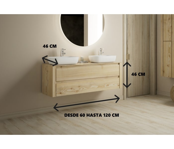 Mueble de baño con encimera de madera maciza Bruntec Laponia Croquis 3