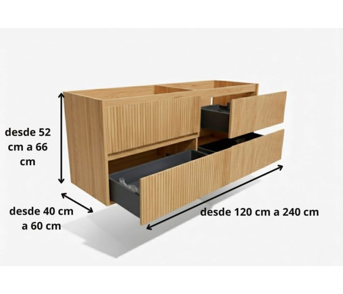 Mueble de baño madera maciza con encimera solid surface Bruntec Alpes 18 Croquis 12