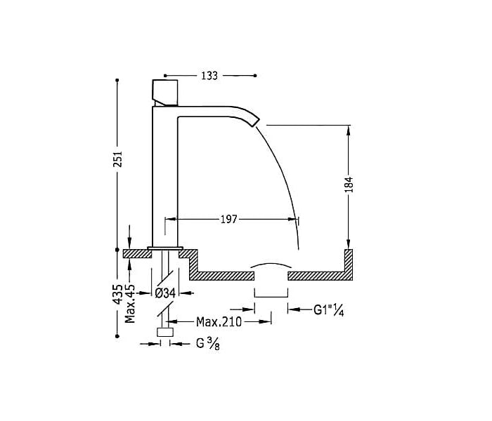 Grifo de lavabo Tres Cuadro Croquis 1