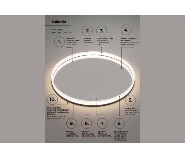 Espejo de baño con luz LED Ledimex Bolonia Detalle 3