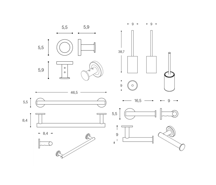 Conjunto accesorios de baño Architect cromo e inox brillo de