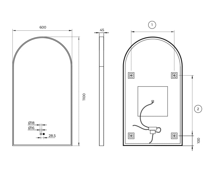Espejo Arco con luz LED Ledimex Roma Croquis 7