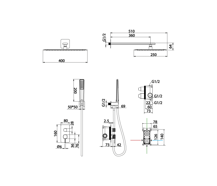 Conjunto de ducha empotrado Imex Firenze Croquis 10