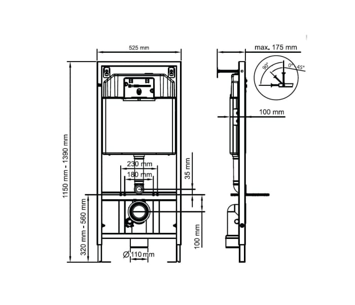 Pack inodoro suspendido + cisterna empotrada Bruntec Square Croquis 6