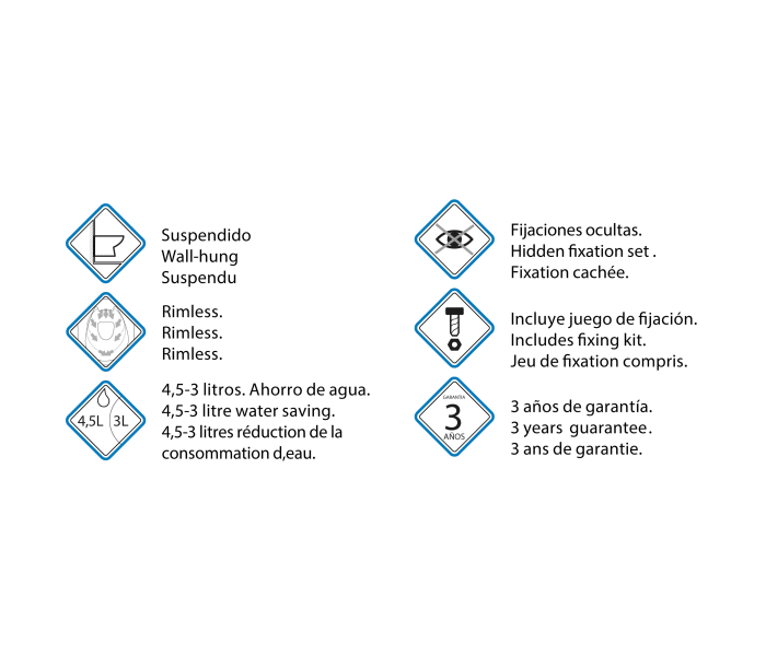 Pack inodoro suspendido + cisterna empotrada Bruntec Square opción 7