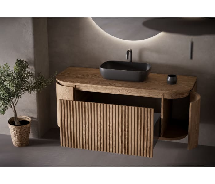 Mueble de baño madera maciza de fresno con encimera de madera Bruntec Neo Curve Detalle 1