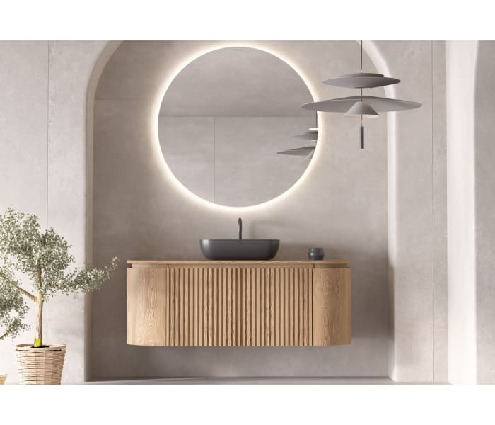 Mueble de baño madera varias medidas, maciza de fresno con encimera de madera Bruntec Evo Curve Principal 0