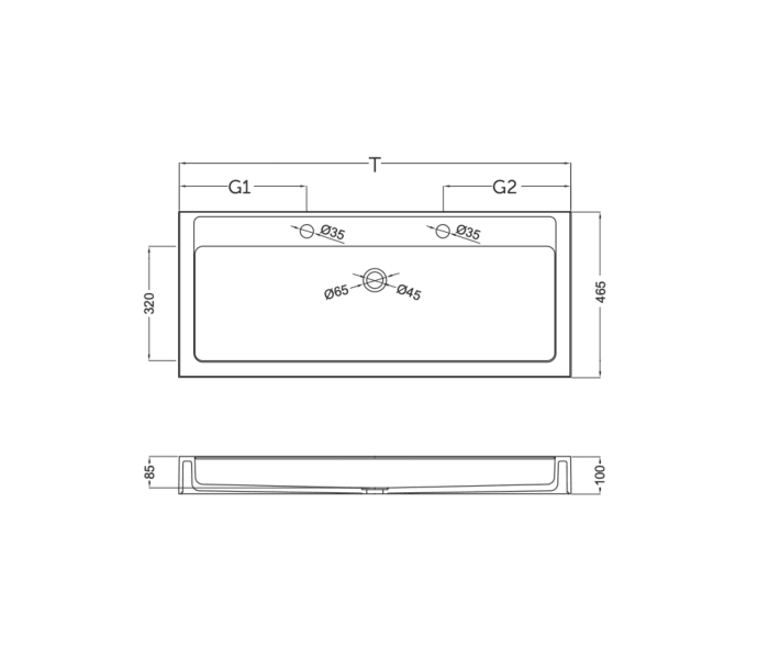 Lavabo encastrado Coycama Zafiro Croquis 4
