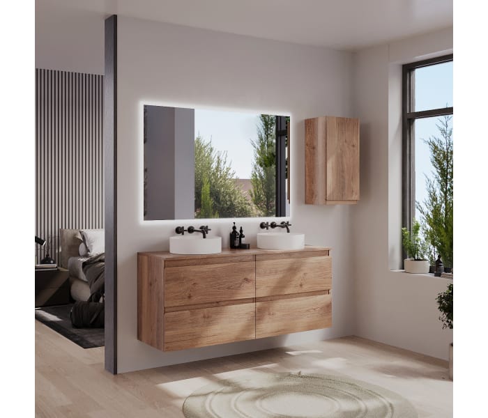 Mueble de baño color madera con encimera de madera Bruntec Vilma Principal 2