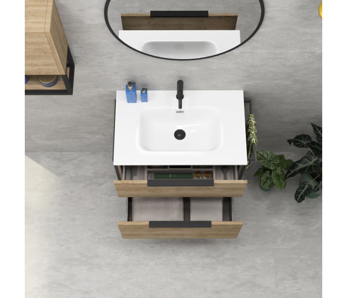 Conjunto mueble de baño fondo reducido 41cm Coycama Comet tirador negro Detalle 3
