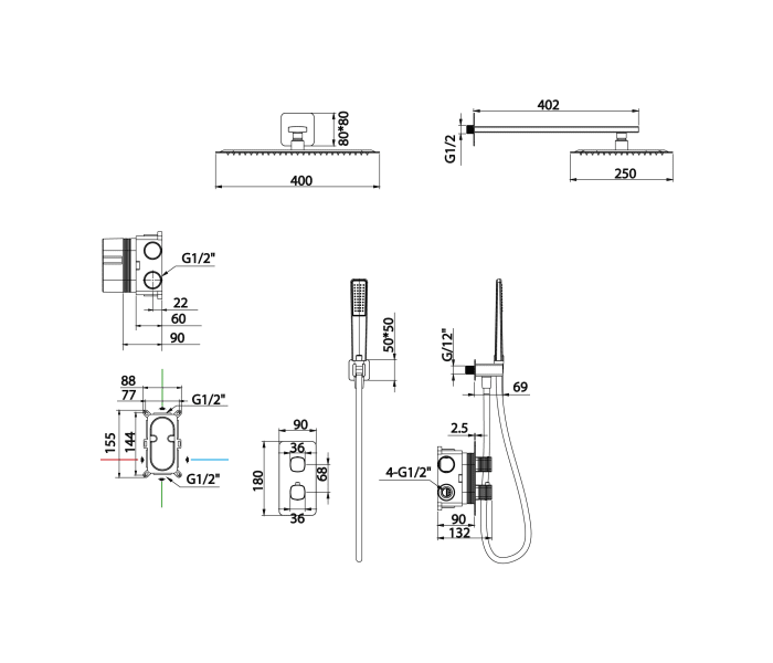 Conjunto de ducha empotrado Imex Firenze Croquis 9